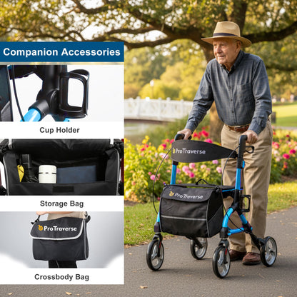 ar40 blue rollator with cup holder and srorage bag