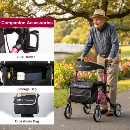 rollator with cup holder and storage bag#ar40 pink