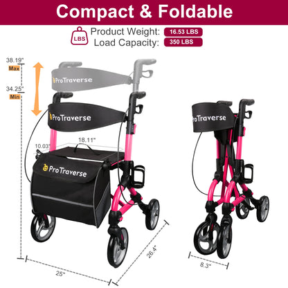 folding rollator height adjustment#ar40 pink