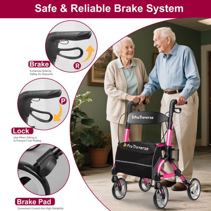 rollator with lock and brakes#ar40 pink