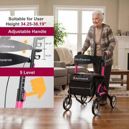 rollator with height adjustable handle#ar40 pink