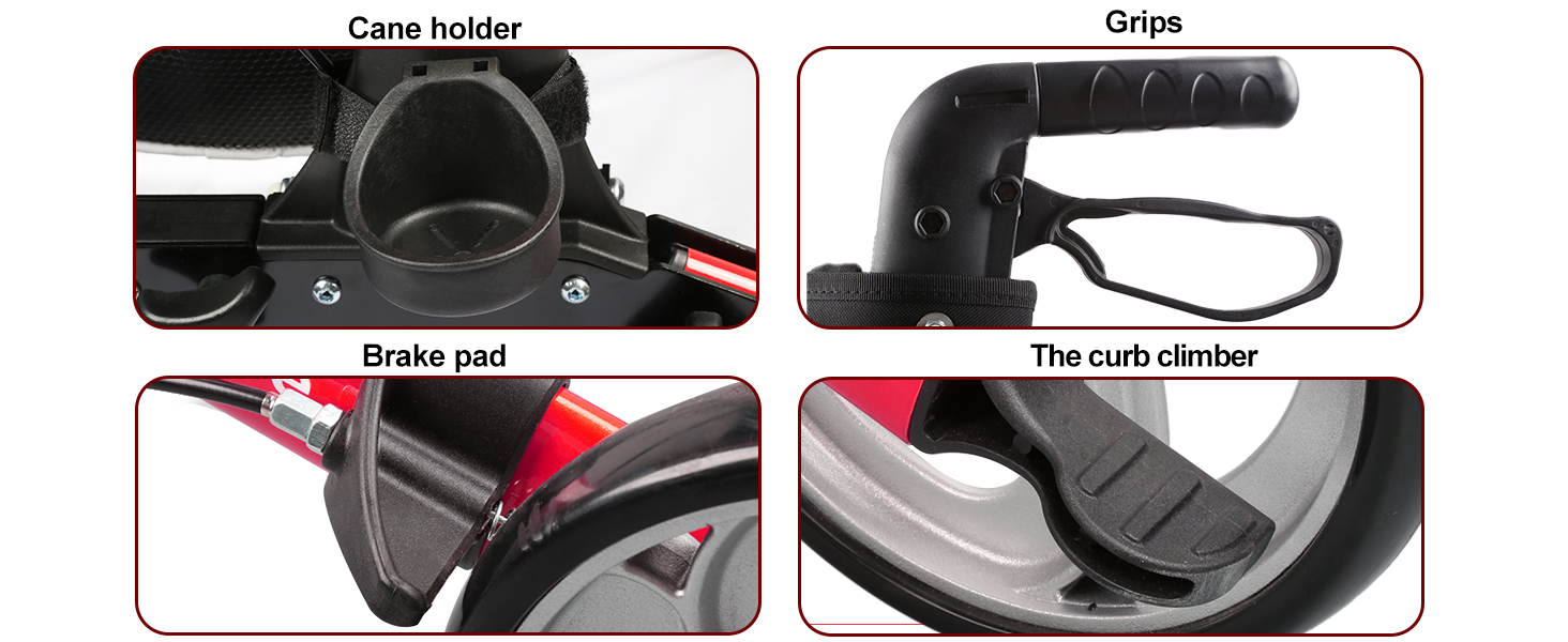 rollator with cup holder and brake pad#ar60 red pc