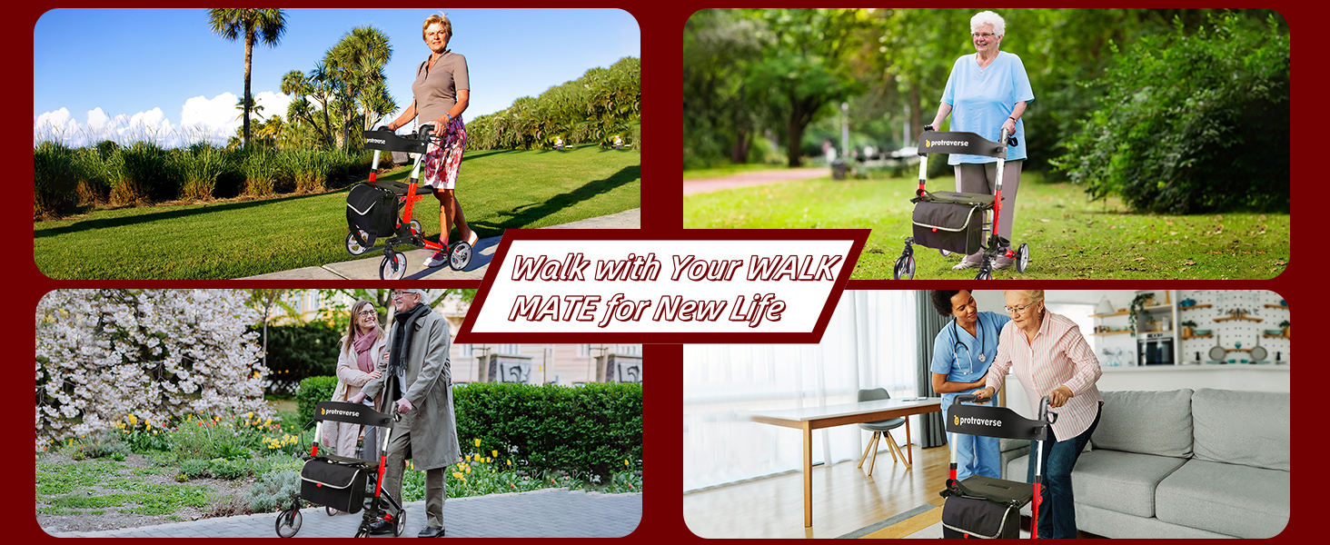 walk safely with protraverse rollator#ar60 red pc