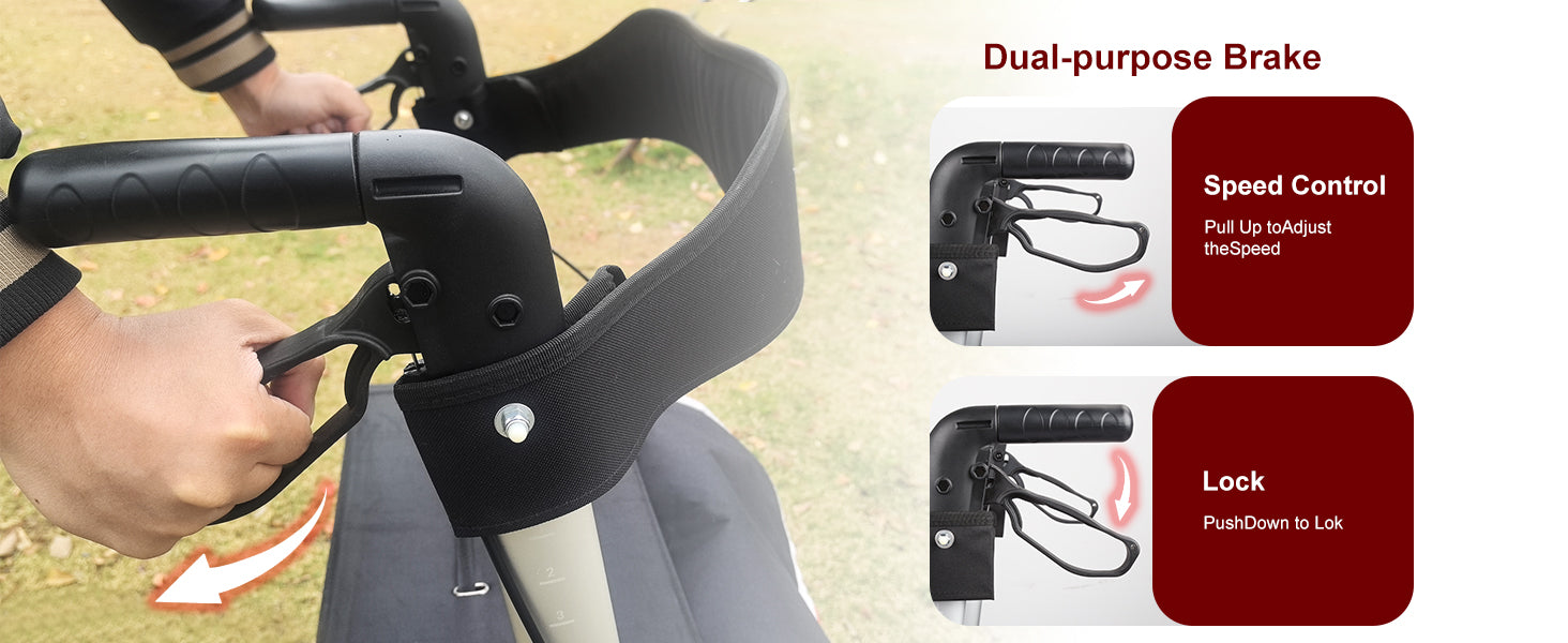 rollator with dual-purpose brake#ar60 red pc