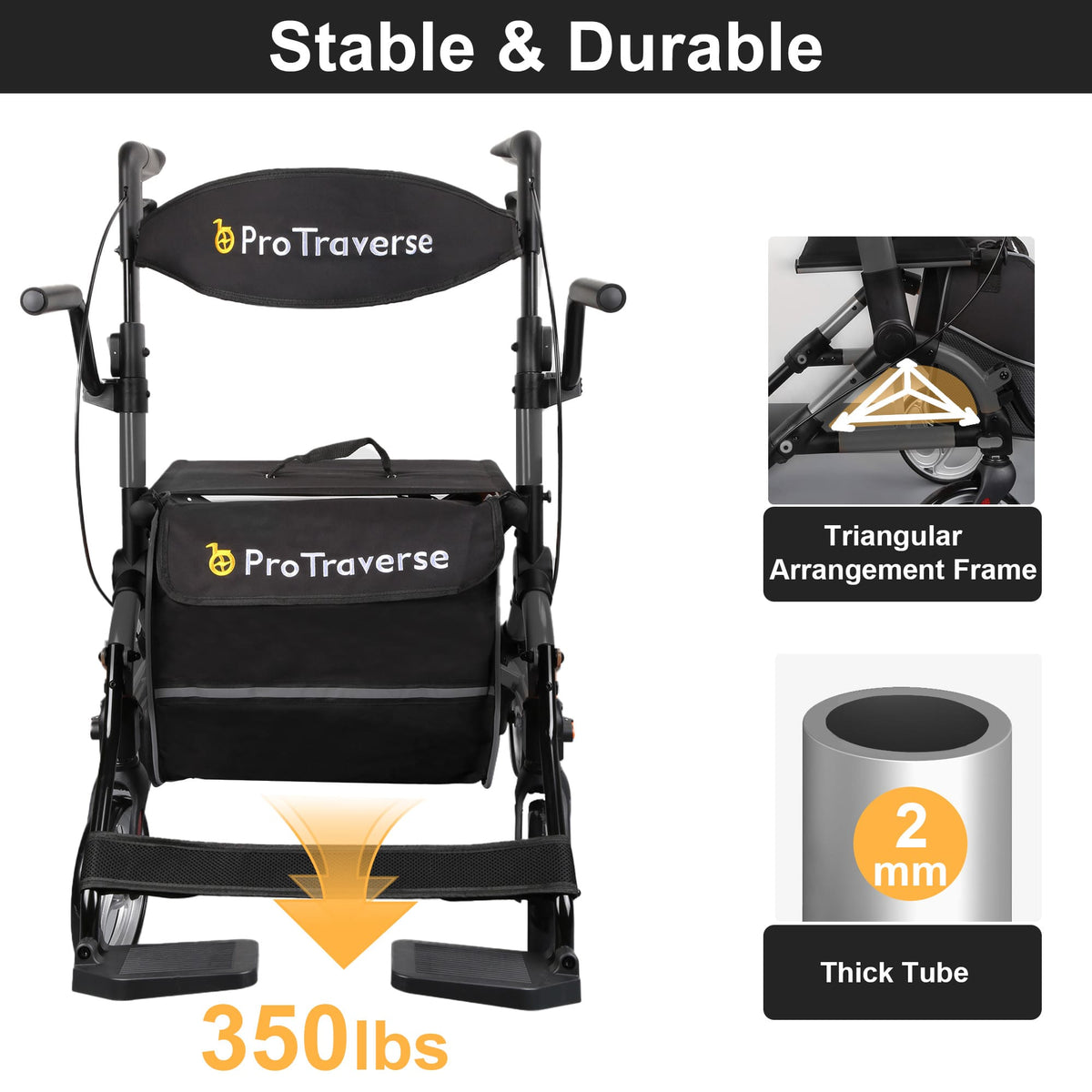 rollator walker for 350 lbs capacity#ar80 black