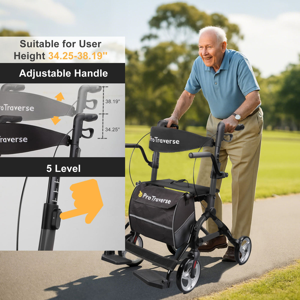 rollator height adjustment#ar80 black