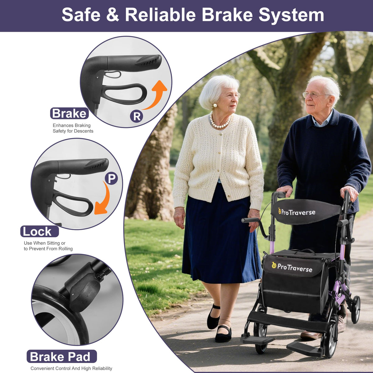 rollator with lock and brakes#ar80 purple