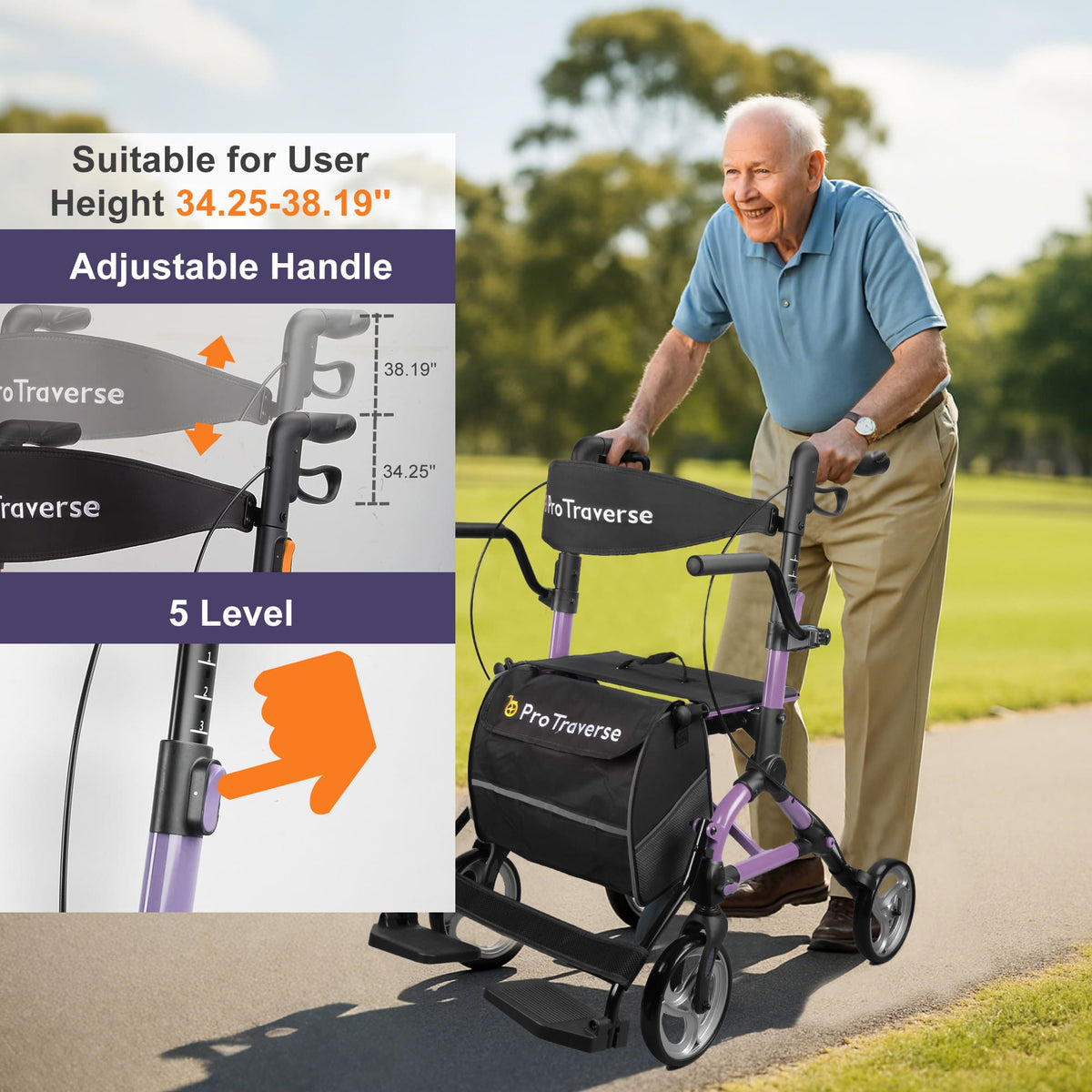 rollator height adjustment#ar80 purple