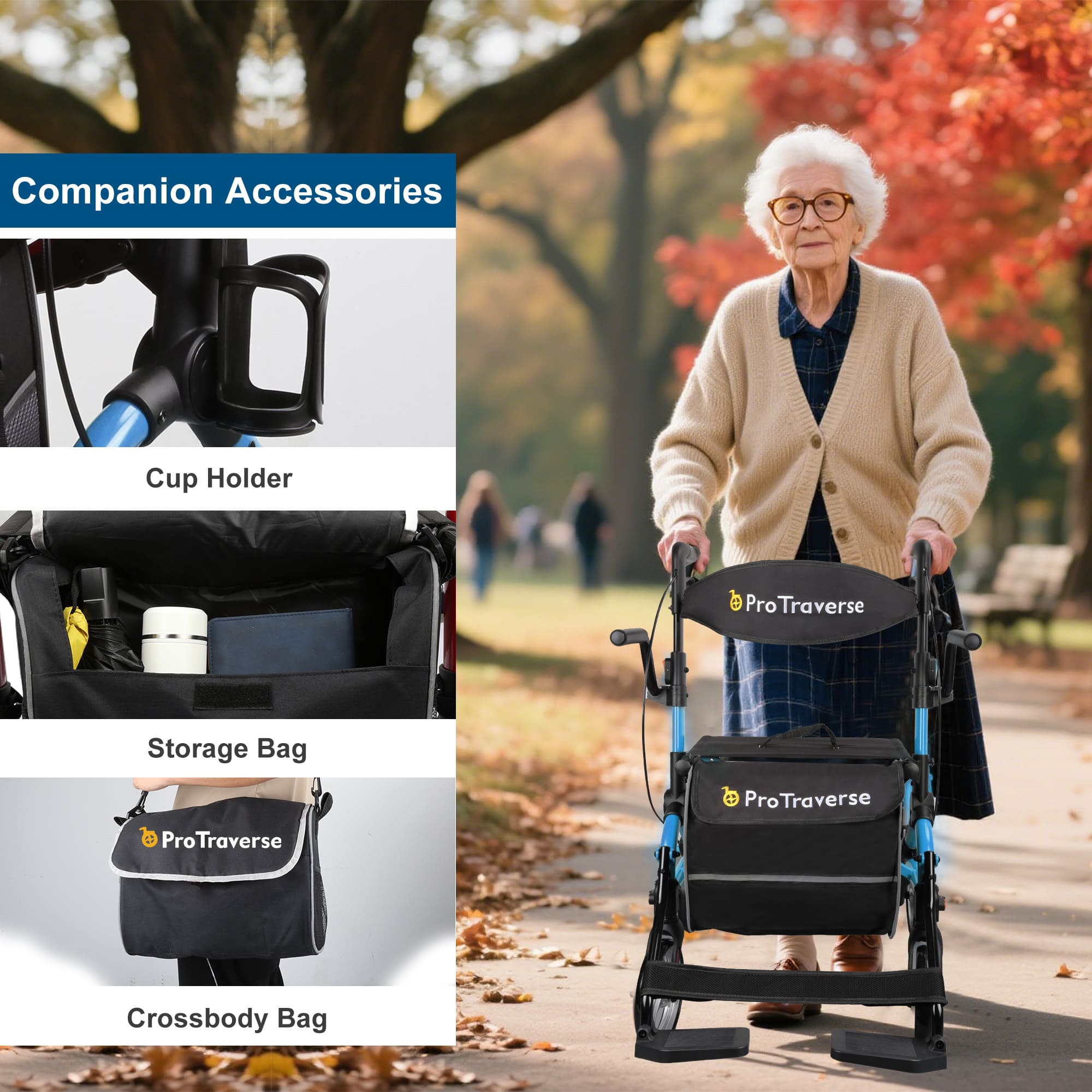 rollator with cup holder and storage bag#ar80 blue
