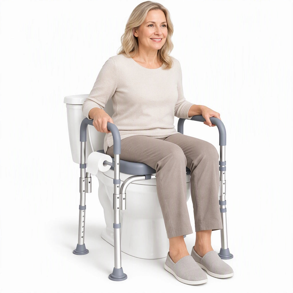Clearance Raised Toilet Seat with Handles – Adjustable, 400 LBS, For Seniors & Pregnant