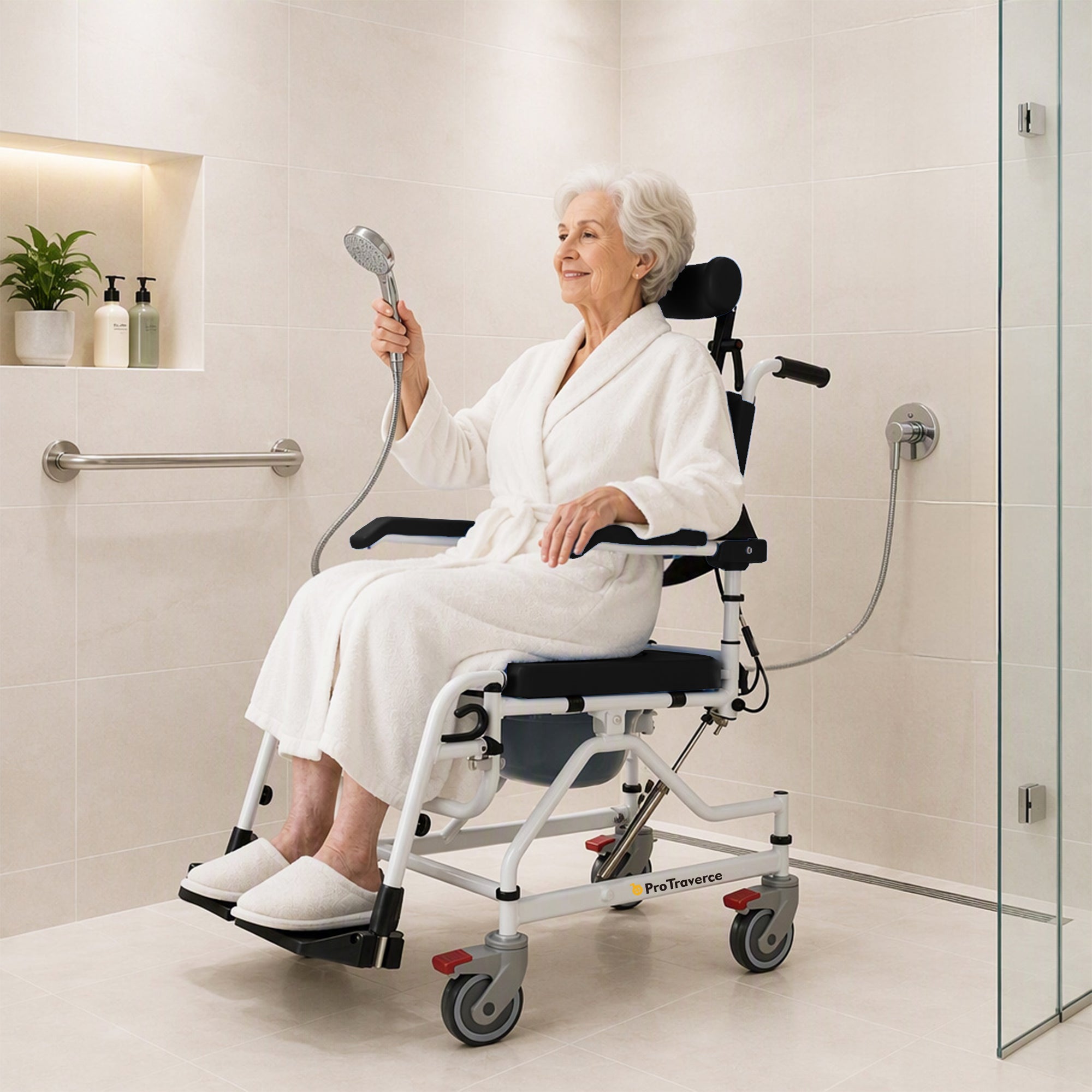 4-in-1 Reclining Shower Commode Wheelchair with Adjustable Comfort
