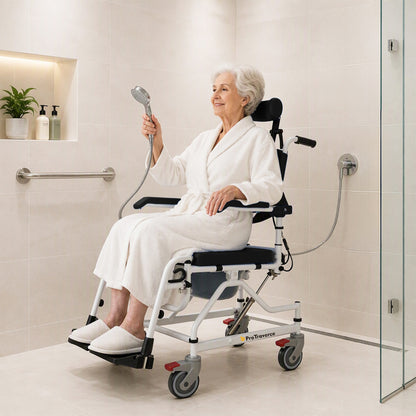 4-in-1 Reclining Shower Commode Wheelchair with Adjustable Comfort