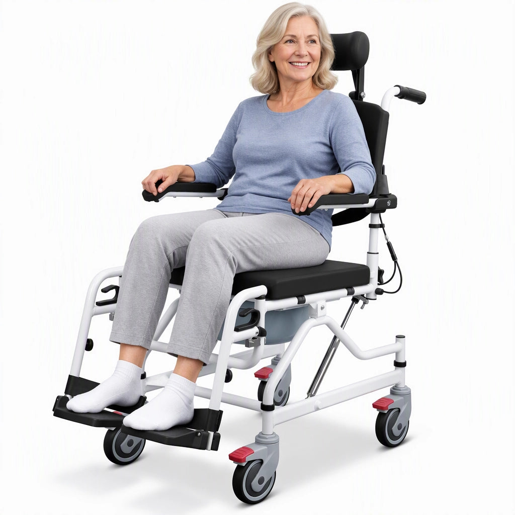 4-in-1 Reclining Shower Commode Wheelchair with Adjustable Comfort