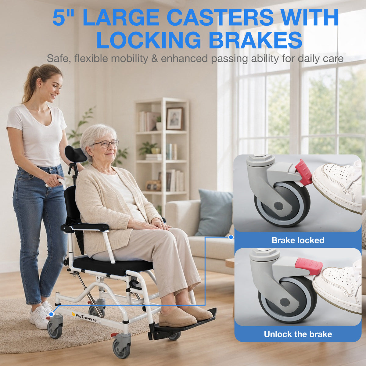 4-in-1 Reclining Shower Commode Wheelchair with Adjustable Comfort
