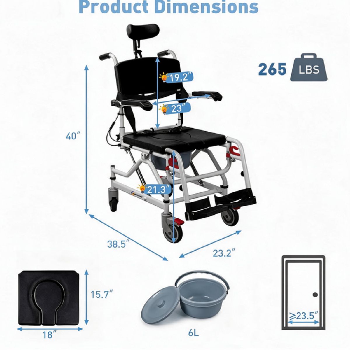 4-in-1 Reclining Shower Commode Wheelchair with Adjustable Comfort