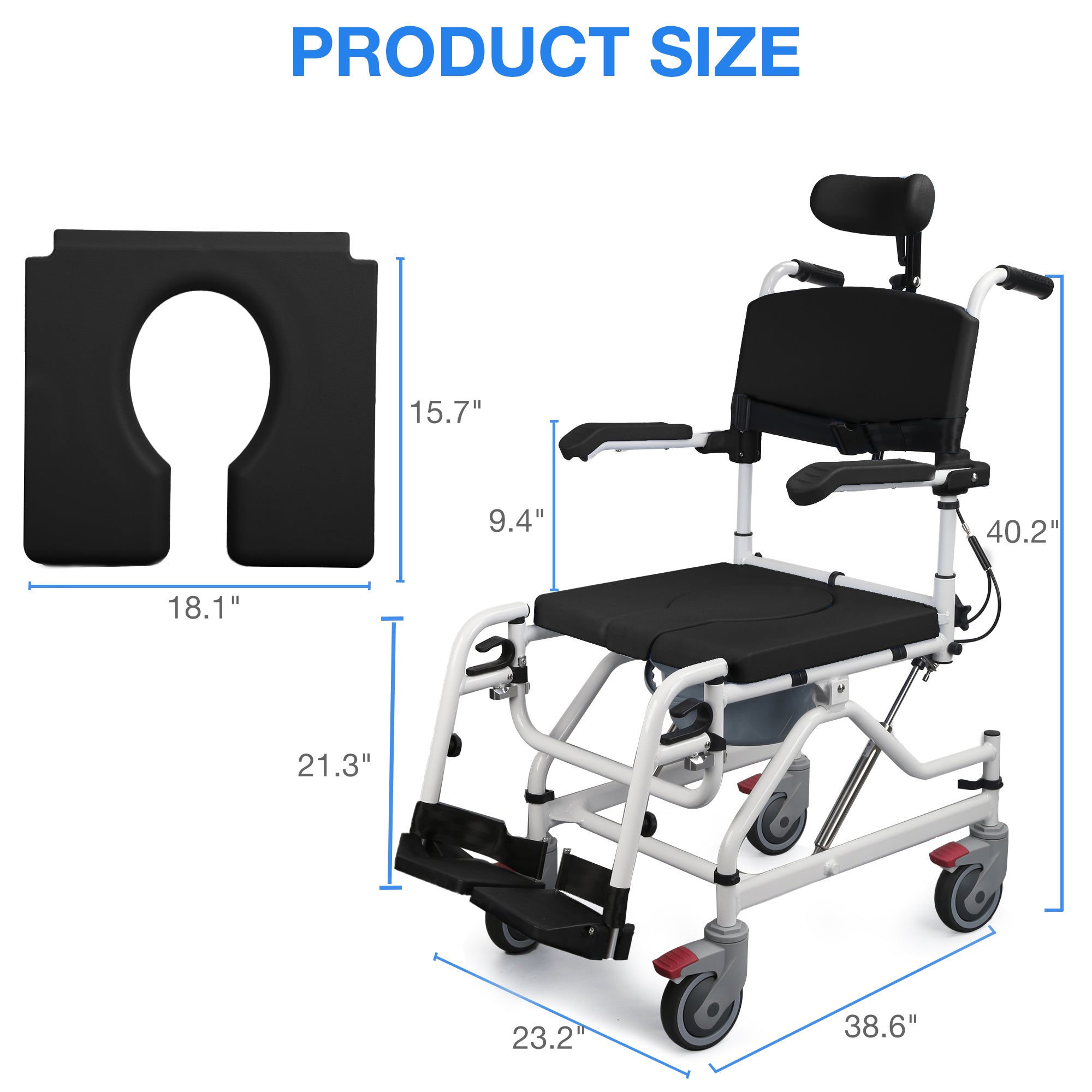 4-in-1 Reclining Shower Commode Wheelchair with Adjustable Comfort