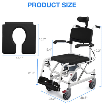 4-in-1 Reclining Shower Commode Wheelchair with Adjustable Comfort