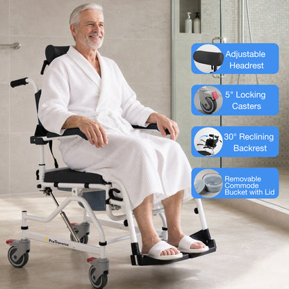 4-in-1 Reclining Shower Commode Wheelchair with Adjustable Comfort