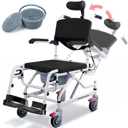 4-in-1 Reclining Shower Commode Wheelchair with Adjustable Comfort