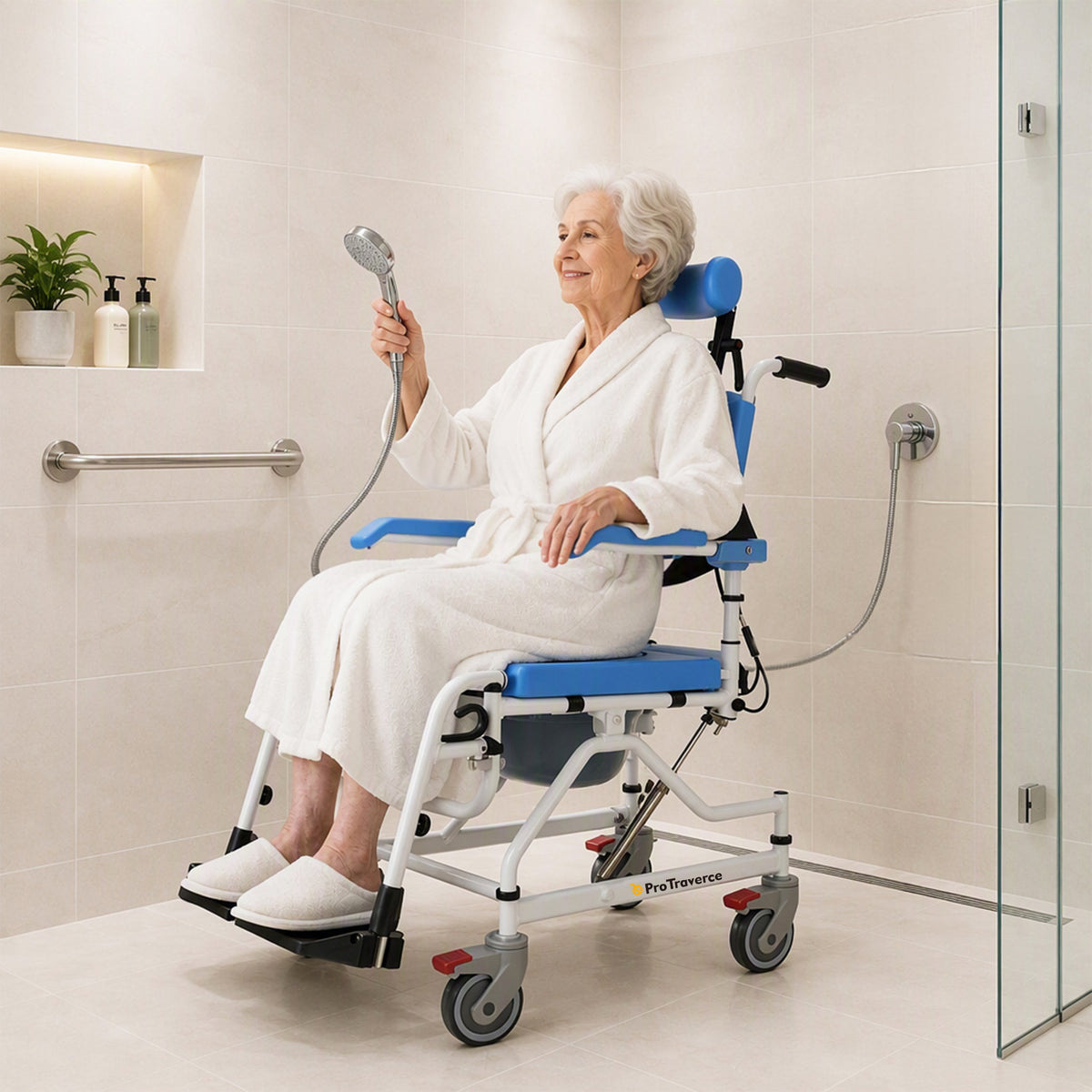 4-in-1 Reclining Shower Commode Wheelchair with Adjustable Comfort