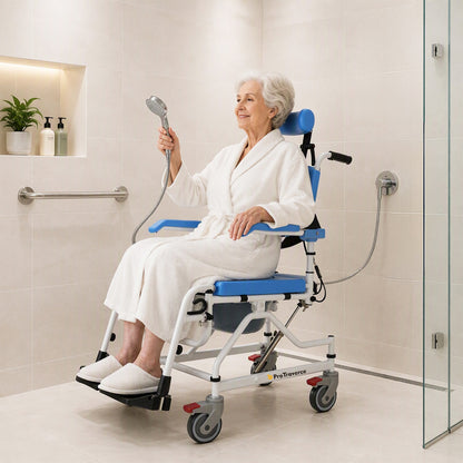 4-in-1 Reclining Shower Commode Wheelchair with Adjustable Comfort