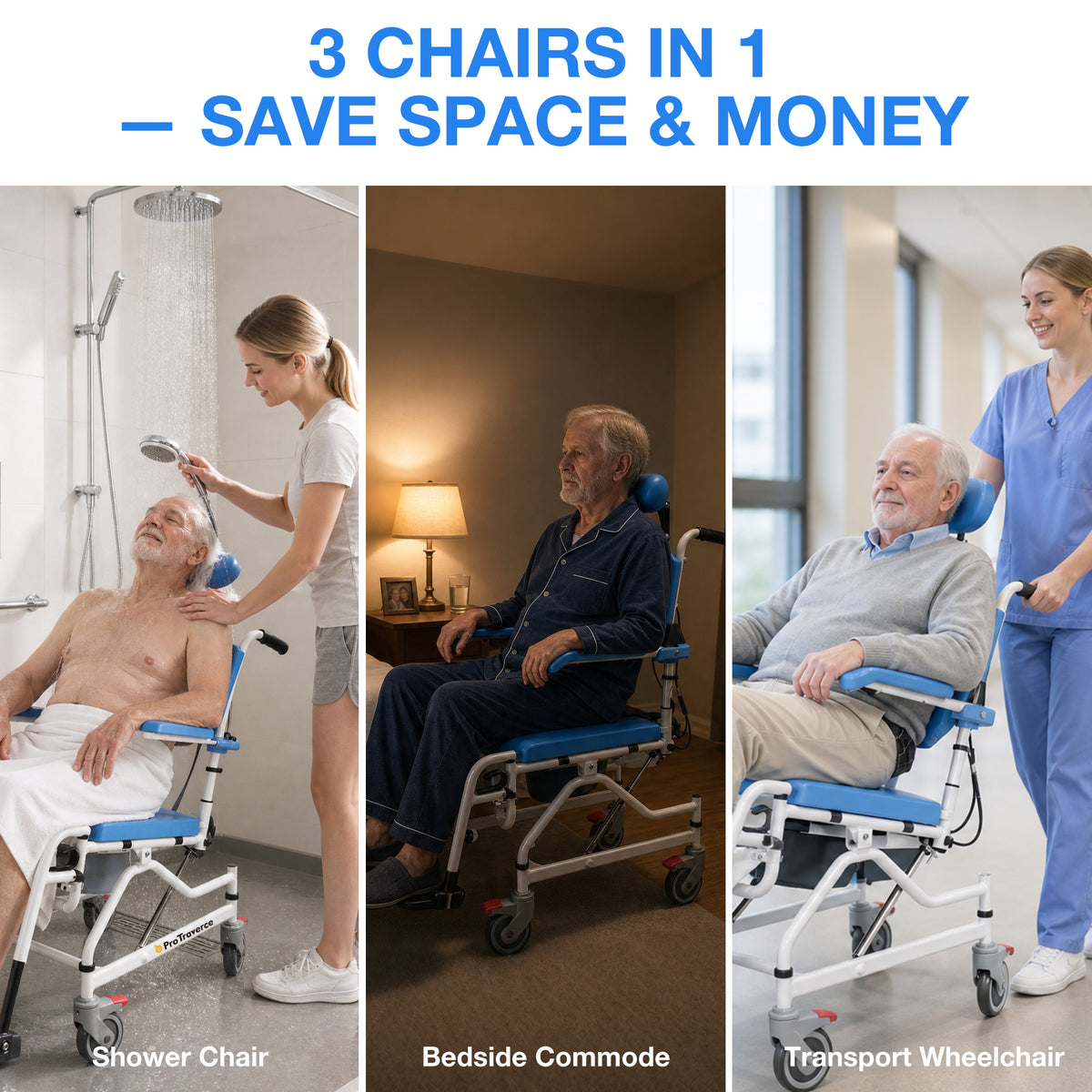 4-in-1 Reclining Shower Commode Wheelchair with Adjustable Comfort