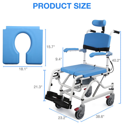 4-in-1 Reclining Shower Commode Wheelchair with Adjustable Comfort