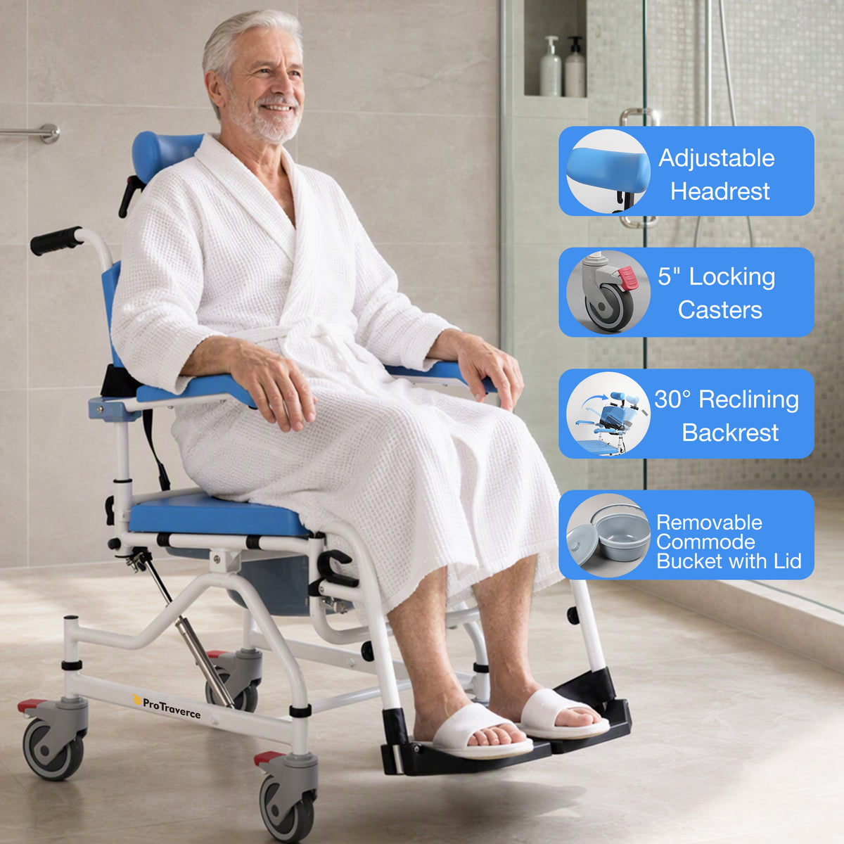 4-in-1 Reclining Shower Commode Wheelchair with Adjustable Comfort