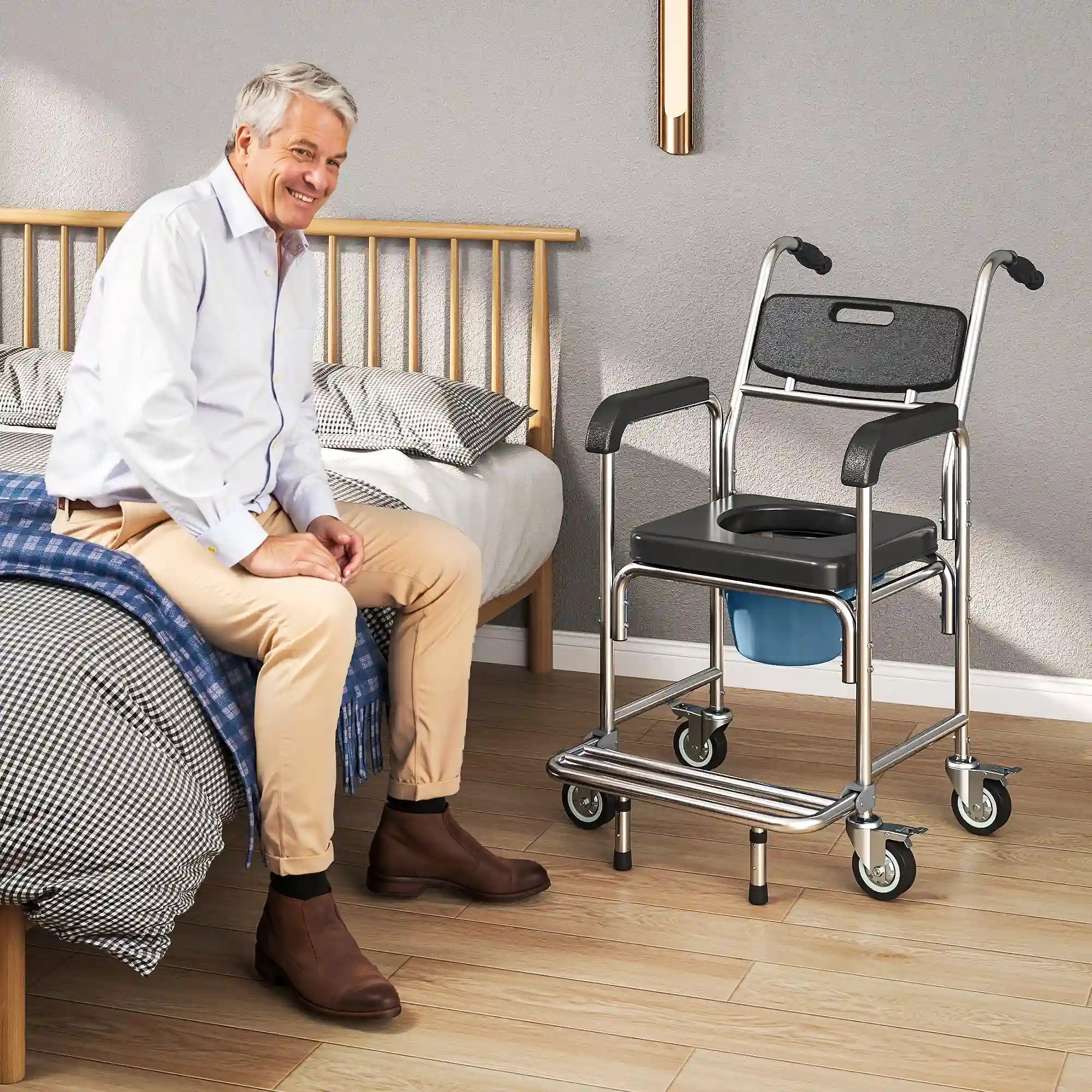 Shower Commode Wheelchair 3-in-1 for Home Care, 330 lb Capacity & Wheels