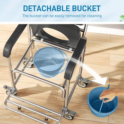 Shower Commode Wheelchair 3-in-1 for Home Care, 330 lb Capacity & Wheels