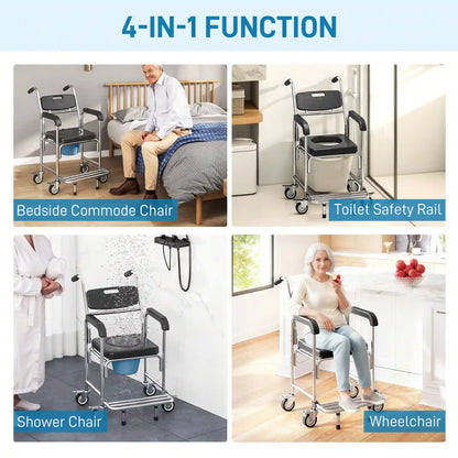 Shower Commode Wheelchair 3-in-1 for Home Care, 330 lb Capacity & Wheels