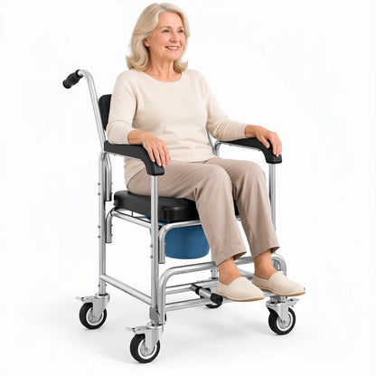 Shower Commode Wheelchair 3-in-1 for Home Care, 330 lb Capacity & Wheels