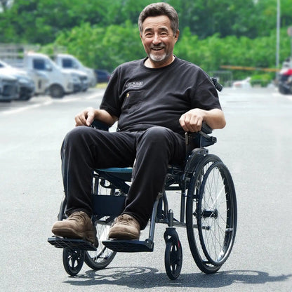 Lightweight Folding Wheelchair for Travel with Solid PU Tires