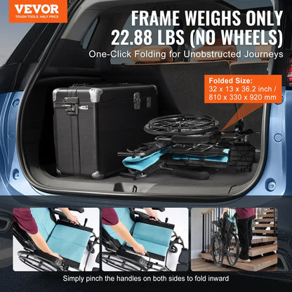 Lightweight Folding Wheelchair for Travel with Solid PU Tires