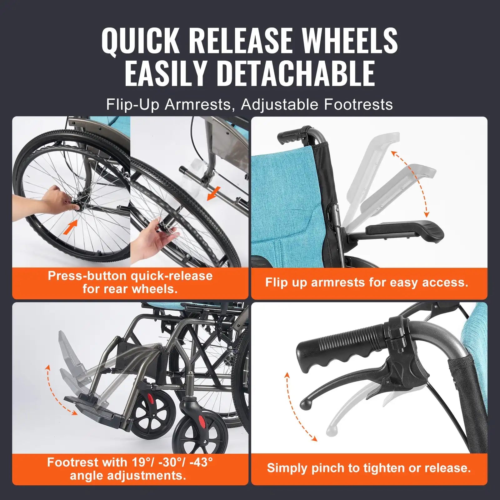 Lightweight Folding Wheelchair for Travel with Solid PU Tires