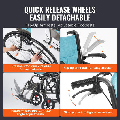 Lightweight Folding Wheelchair for Travel with Solid PU Tires