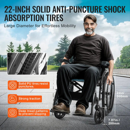 Lightweight Folding Wheelchair for Travel with Solid PU Tires