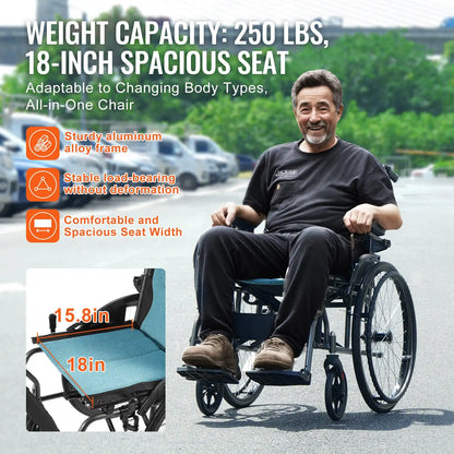 Lightweight Folding Wheelchair for Travel with Solid PU Tires