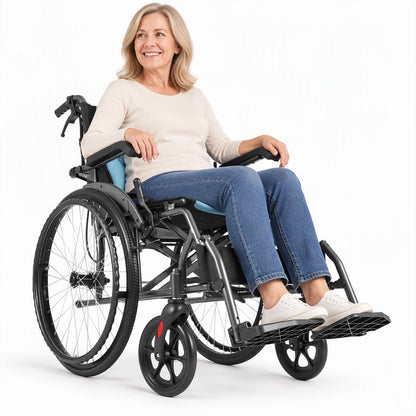 Lightweight Folding Wheelchair for Travel with Solid PU Tires