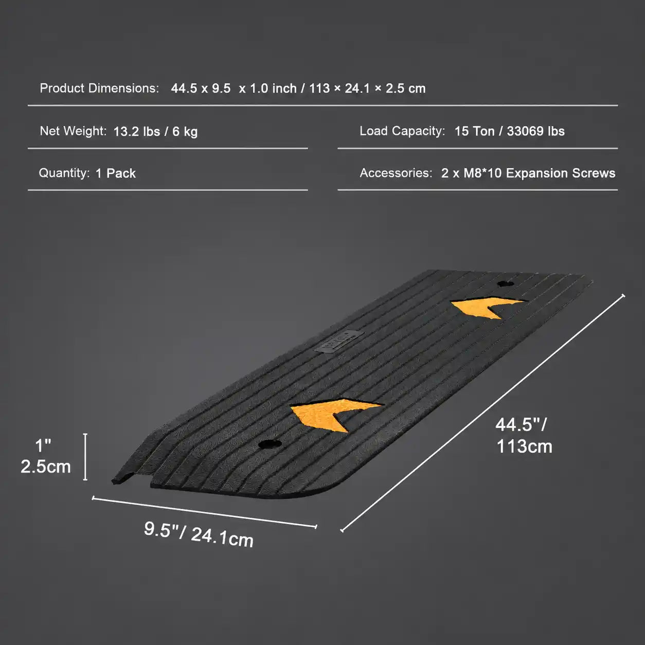 Wheelchair Threshold Ramp, Non-Slip Textured Rubber Curb Ramp, 33,069 lb Capacity