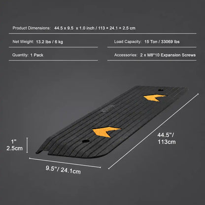 Wheelchair Threshold Ramp, Non-Slip Textured Rubber Curb Ramp, 33,069 lb Capacity