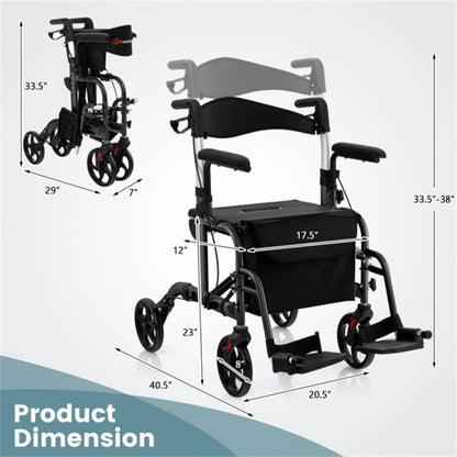2-in-1 Rollator Walker & Wheelchair for Seniors
