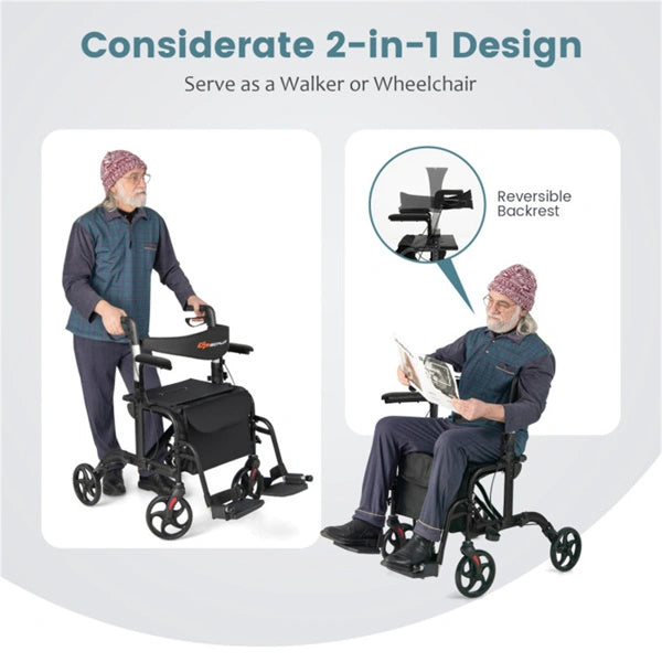 2-in-1 Rollator Walker & Wheelchair for Seniors