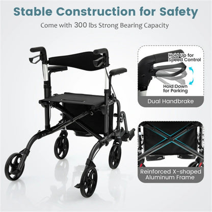2-in-1 Rollator Walker & Wheelchair for Seniors