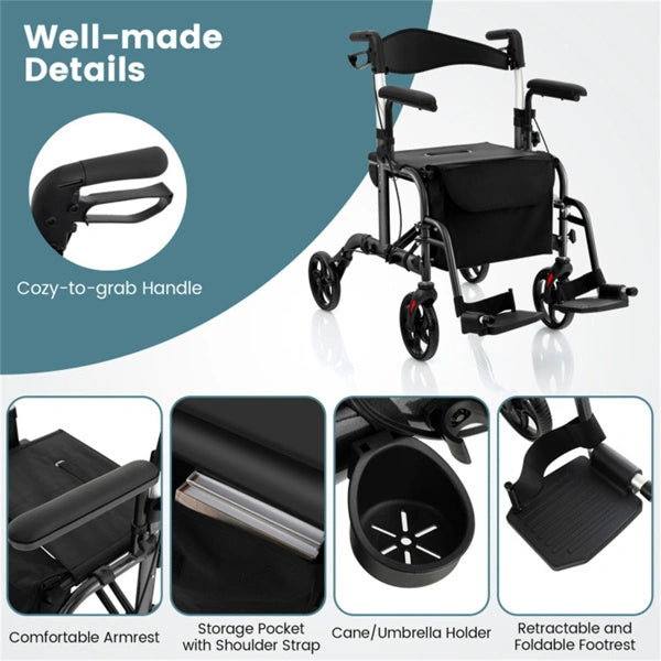 2-in-1 Rollator Walker & Wheelchair for Seniors