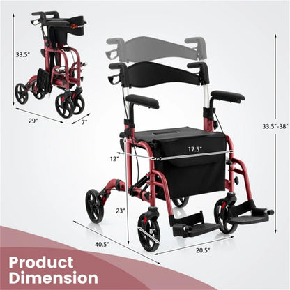 2-in-1 Rollator Walker & Wheelchair for Seniors