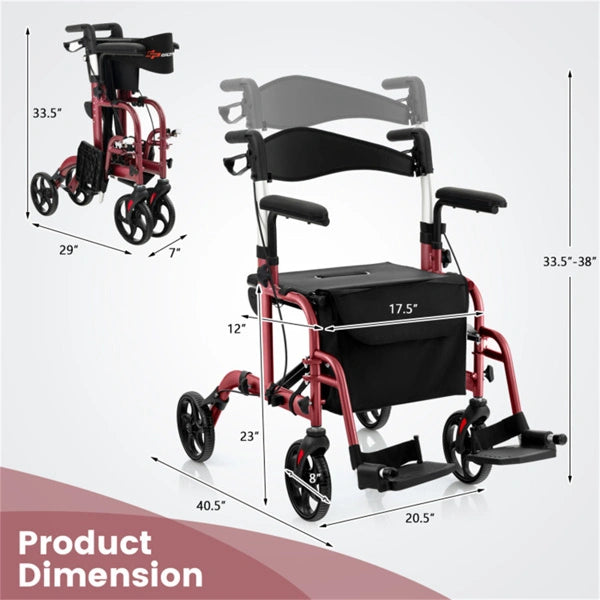 2-in-1 Rollator Walker & Wheelchair for Seniors