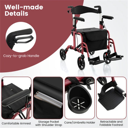 2-in-1 Rollator Walker & Wheelchair for Seniors
