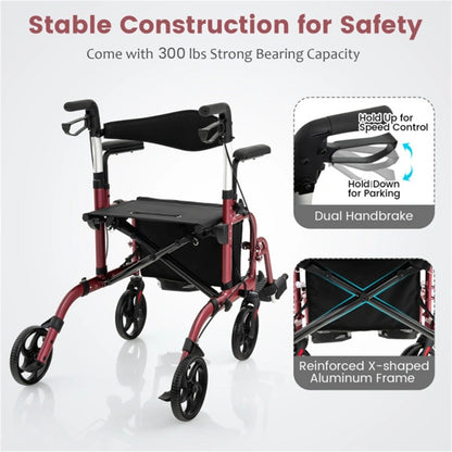 2-in-1 Rollator Walker & Wheelchair for Seniors
