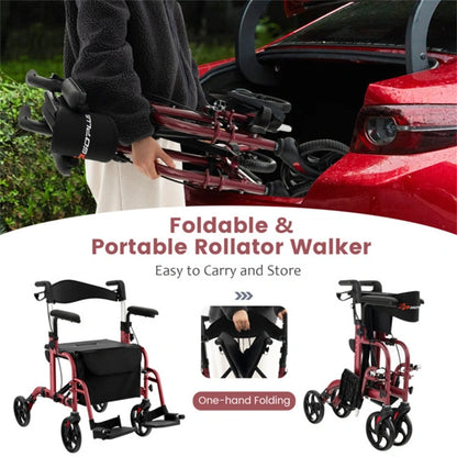 2-in-1 Rollator Walker & Wheelchair for Seniors